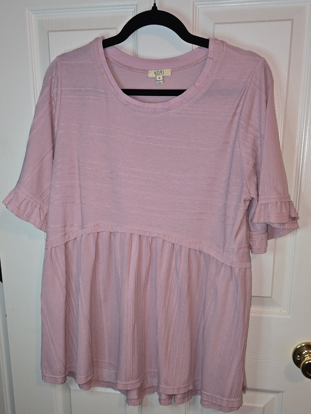 Kori Pale Pink Ruffle-Sleeve Peplum Tunic Dress